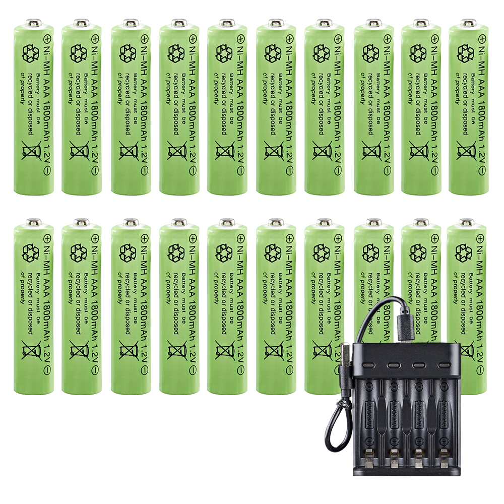 AAA 1.2V 1800mAh Rechargeable Batteries with Charger for Flashlight