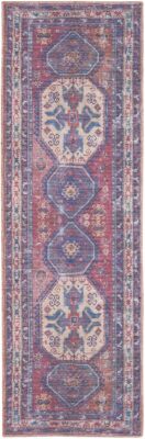 0.6m X 1.8m Rot Und Marineblau Orientalisch Power Webstuhl Distressed Waschbar