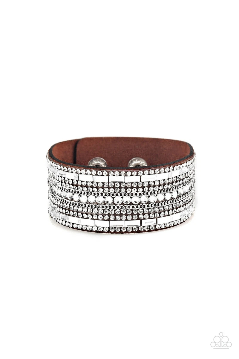 Paparazzi Rebel Radiance Bracelet Brown wrap and snap rhinestones