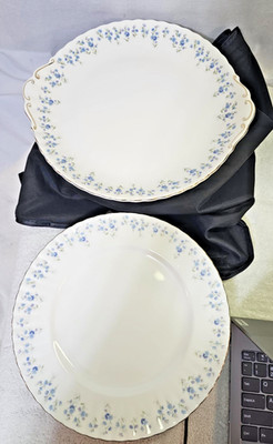 2 -Royal Albert Memory Lane 1 Cake Plate 12.25'' & 1 Dinner Plate 10.25'' Floral