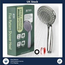 Powerful High Pressure Handheld Shower Head Chrome 5 Spray Modes G1/2 1 Pack