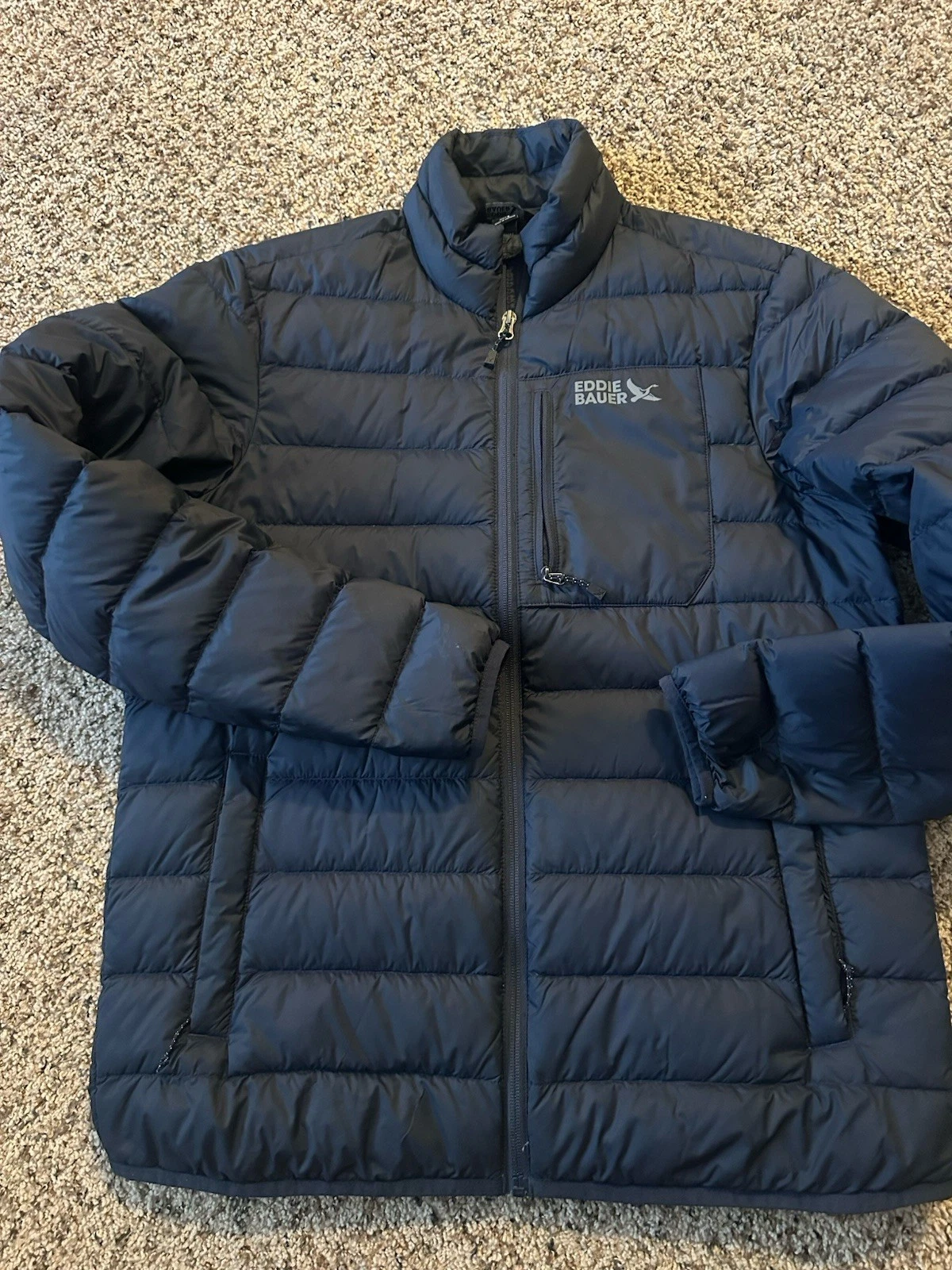 Eddie Bauer Packable Down 650 Jacket Mens Size Medium Blue Full Zip Barley Use