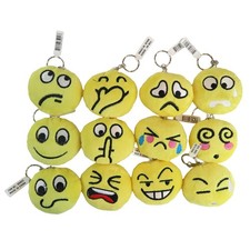 12 Emoji Emoticon Round Yellow Plush Keychains Face Expressions Smile 2.5" New