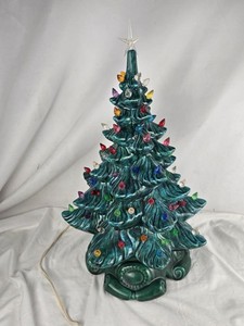 VTG 1970s Atlantic Mold Ceramic Christmas Tree w/Green Scroll Base 16" Star Top