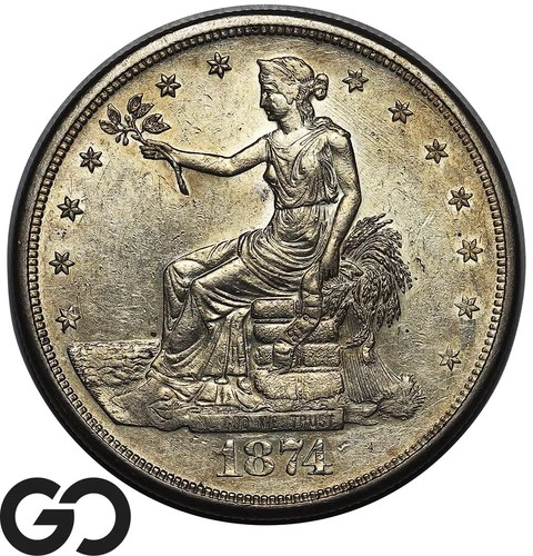 1874-S Trade Dollar, Nice Choice AU++/Unc W/ Mint Luster, Sharp!