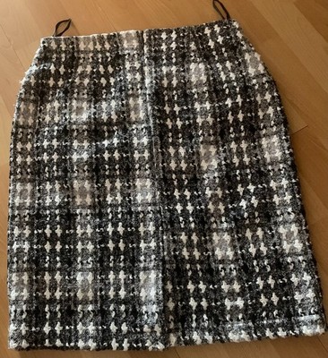 Rock Klassisch eng Knie umspielt 38 Tweed Schwarz Weiß Hellgrau