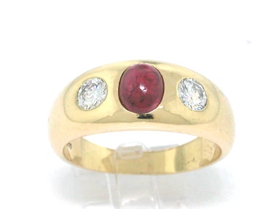 Rubin Ring 750 Gelbgold 18Kt Gold Bandring  Rubin Cabochon 2 Brillanten - Bild 1 von 4