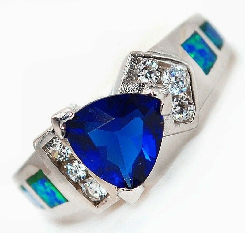 Australian Opal Inlay 925 Solid Sterling Silver Ring Sz 6 AT3