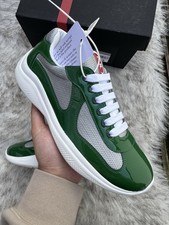 Sneakers Prada Americas Cup in pelle verniciata verde mango | UK5.5 EU38.5 | argento
