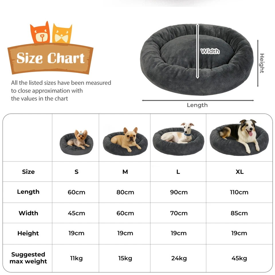 Skylos Washable Donut Dog Bed Large Small  Pet Calming Beds Anti Anxiety Plush - Image 2 of 4