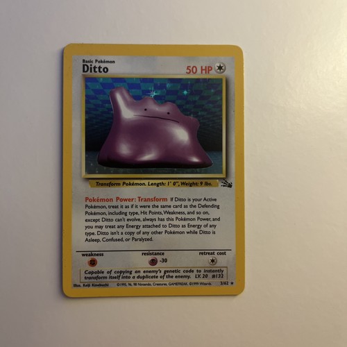 Vintage⭐️ Ditto 3/62 ⭐️ Original Holo Rare Fossil Set Pokemon Card WOTC TCG 1999