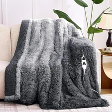 Heated Electric Blanket Throw–Faux Fur with Soft Thick Sherpa,Warm Winter Birthd