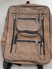 Leather Solid Backpack 17" with Multiple Zipper Pockets, Adjustable Straps