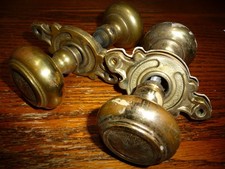 Vintage 2 Sets Brass Door Knobs and 4 Brass Door Plates Handles