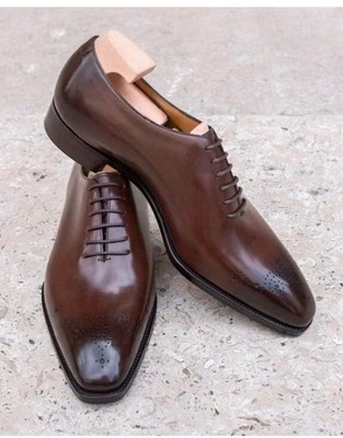 Handmade Brown Genuine Leather Oxford Lace Up Formal Office Dress Shoes For Men