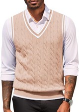 Men's Slim Fit V-Neck Sleeveless Knitted Sweater Vest Casual Pullover Top