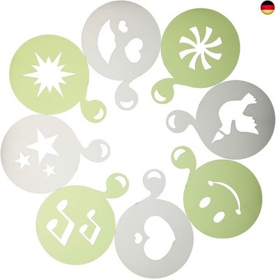KitchenCraft Le Xpress Kaffeeschablone für Latte Art, Kunststoff, Weiß, 8er-Set