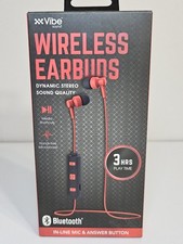 Vibe Sound Wireless Bluetooth Earbuds Red New In Box In-Line Mic & Media Control