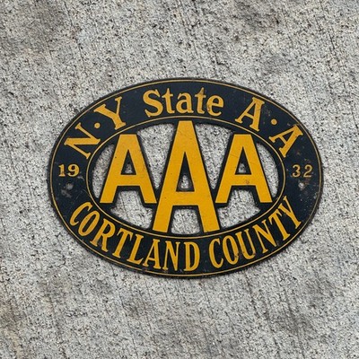 1932 Cortland County New York Badge Emblem License Plate Topper Auto Tag AAA