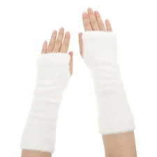 1 Pc Fur Arm Warmers, Black Fingerless Gloves Women, Long Hairy Gloves White