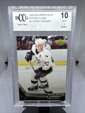 2005-06 Upper Deck Rookie Class #1 Sidney Crosby Rookie Card Graded BCCG 10 Mint. rookie card picture