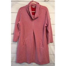 Tyler Boe Red White Houndstooth Cowl Neck Knit Dress Large L Pocket Front Pleat