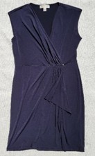 Michael Kors Blue Mock Wrap Stretchy Knit Midi Dress Sleeveless Size Medium 