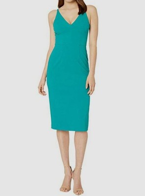 $275 Donna Morgan Women's Green Sleeveless Plunged V-Neck Sheath Dress Size 8