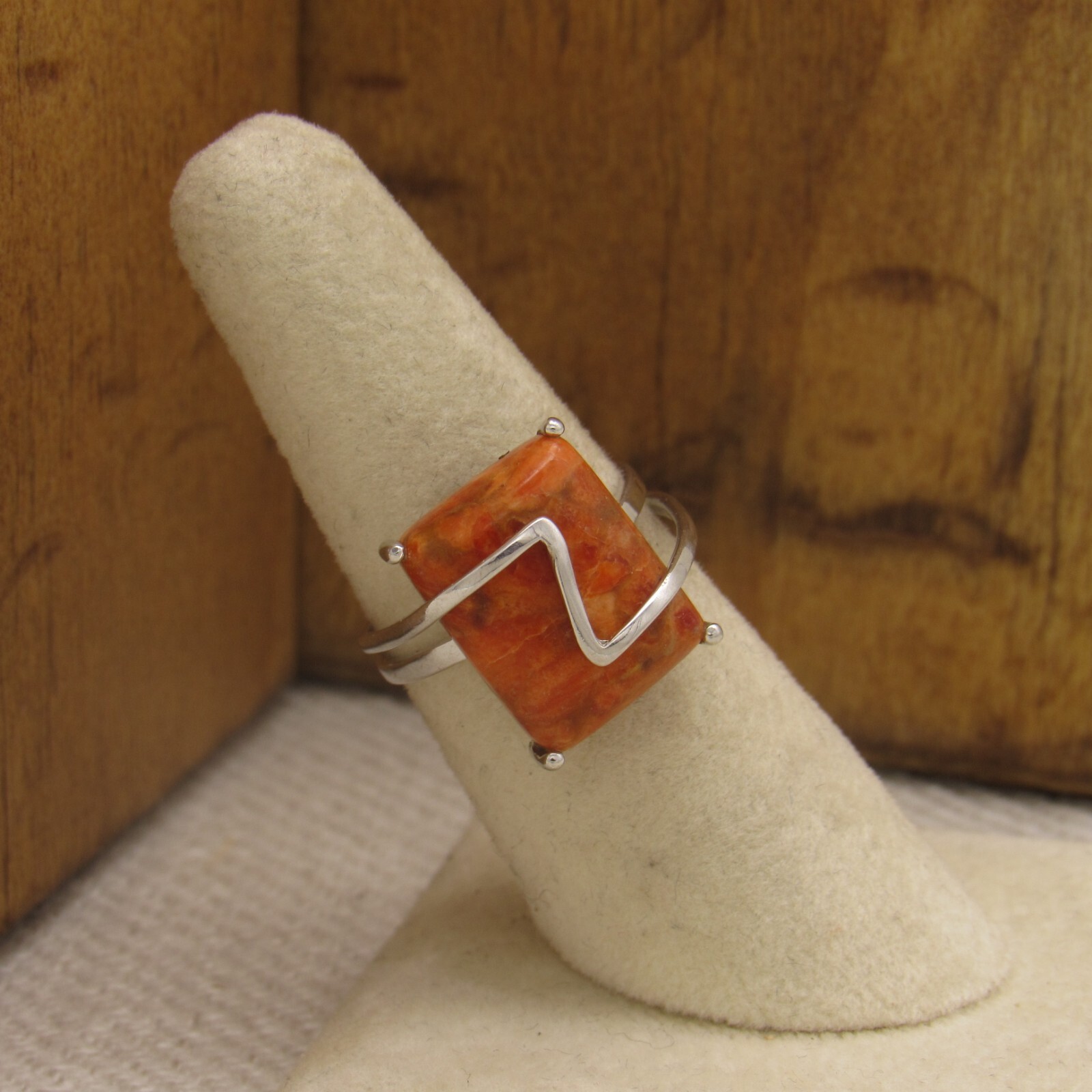Rectangular Apple Coral Sterling Silver Designer … - image 1