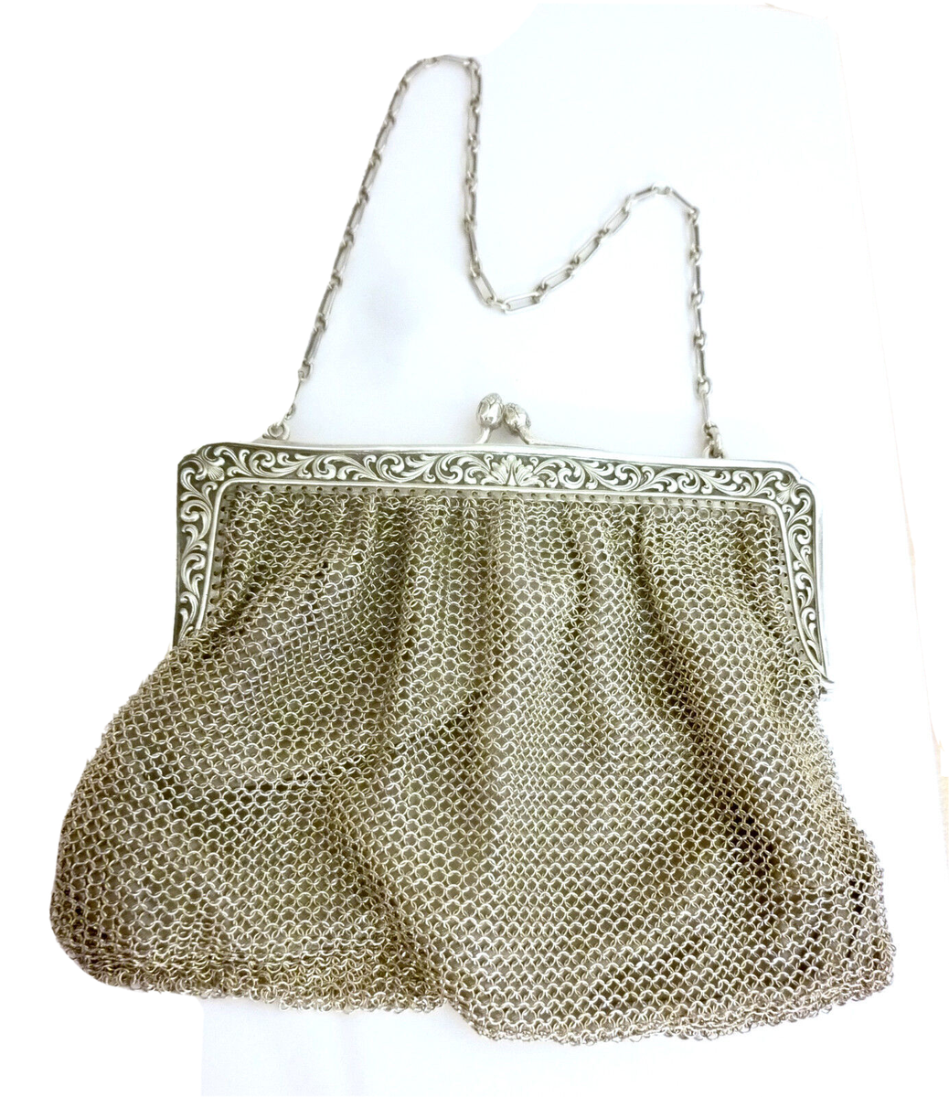 antike Tasche Silbertasche gefüttert Theatertasche 800 er Silber Abendtasche