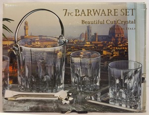 Inger Italian Cut Crystal Barware 7 Pc Bar Set 4 Tumblers Ice Image Is Loading Inger Italian Cut Crystal Barware 7 Pc Bar