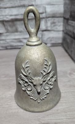READ 7'' Silver Look Resin Bell Shaped Figurine w/Deer Elk Motif Holiday Decor