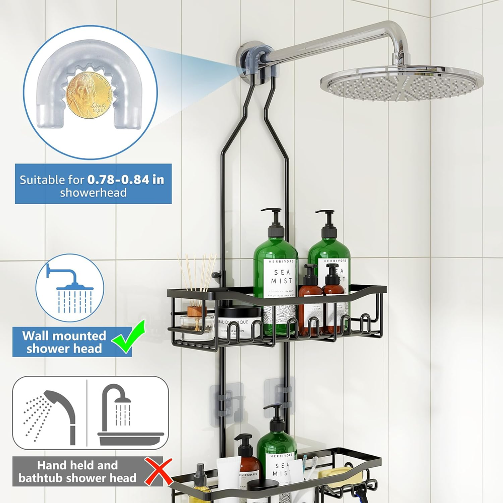 Upgraded Extended Shower Caddy Over Showerhead No Blocking