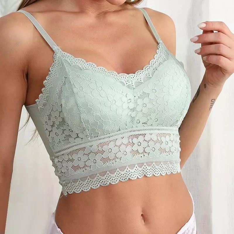 Women Fleece Lined Underwear Tops Built-in Bra Padded Lace Cami Tank Top  Vest 