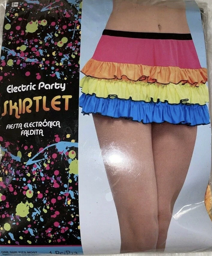 Sexy Falda Eléctrica de Fiesta Arco Iris Neón Años 80 Adulto Mujer Disfraz de Halloween  Foto 2 de 2