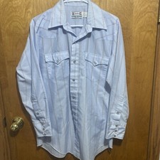 VTG H Bar C California Ranchwear Shirt 70s Pearl Snap 16  -32 MENS MEDIUM Blue