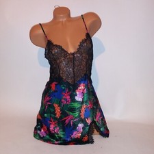 Victoria Secret Lingerie Chemise Slip Black Green Colorful Floral Tropical Jungl