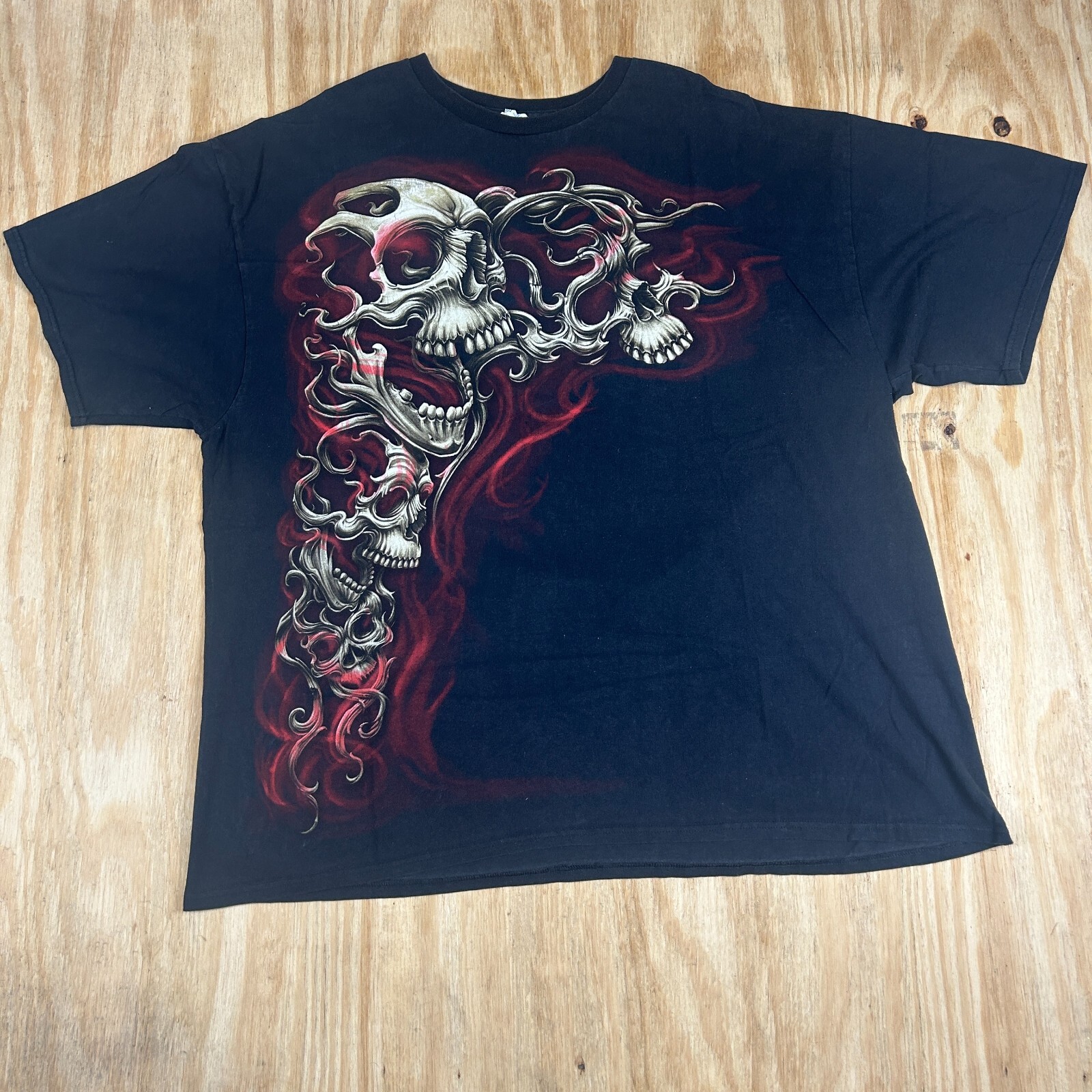 VTG Skull Flames Goth Grunge Skater Collector's Apparel S/S Black Men’s 3XL Y2K