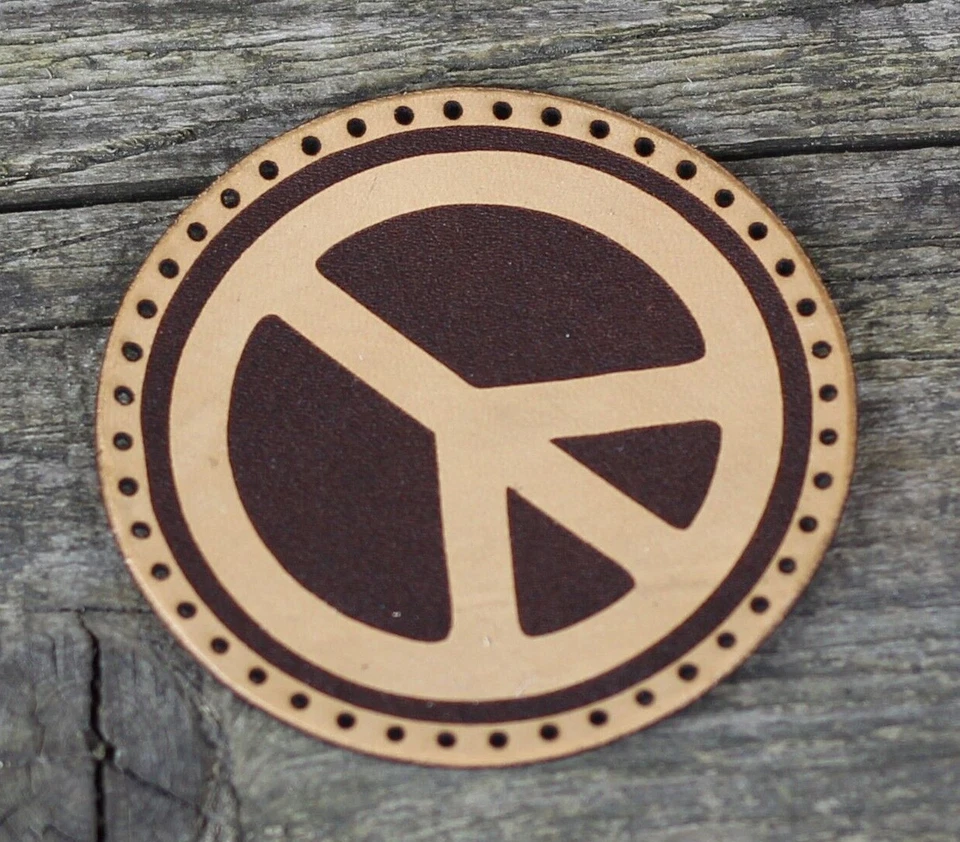 Peace sign leather patch, Hippie sew, Make love not war, Hippie accessories. - Image 3 of 4