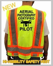 AERIAL PHOTOGRAPHY CERTIFIED DRONE PILOT SAFETY GREEN VEST HI-VISIBILITY FAA
