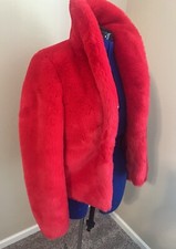 Red Faux Fur Jacket Coat Woman’s Size Small