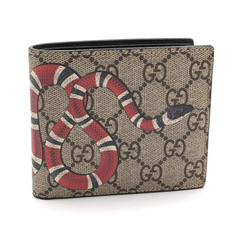Gucci GG Supreme Portefeuille Bifold King Snake PVC Cuir Beige 451266 avec Boîte Auth