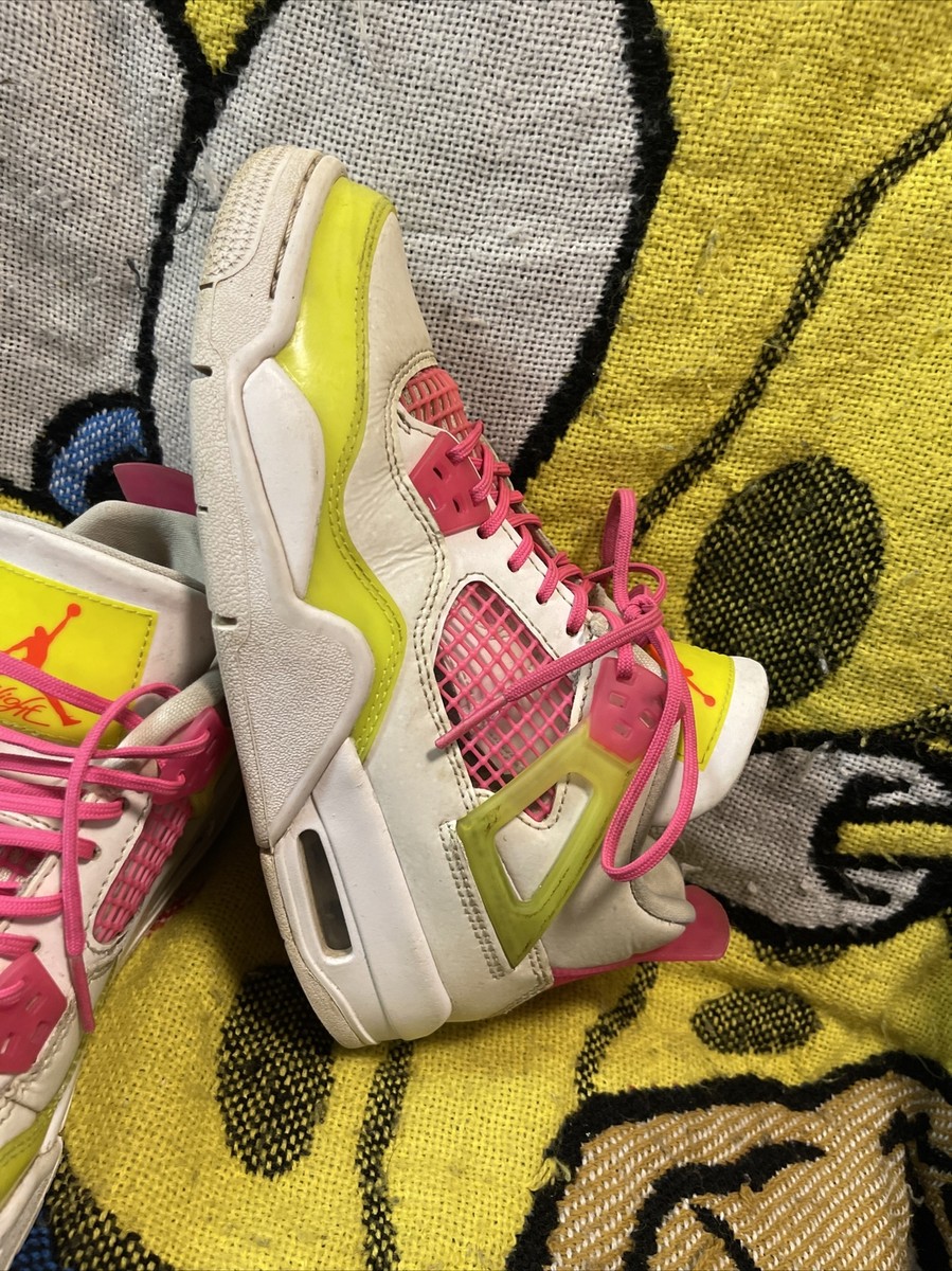 NIKE AIR JORDAN 4 RETRO GS WHITE/LEMON/PINK GIRLS SZ 4Y