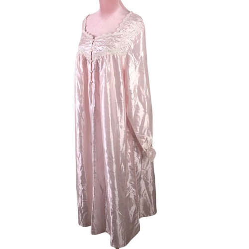 Vintage Shiny Satin Nightgown Size 2X Pink Quilted Lace Trimmed Modest READ - Picture 10 of 10