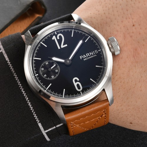 46mm parnis black dial 6497 movement 
