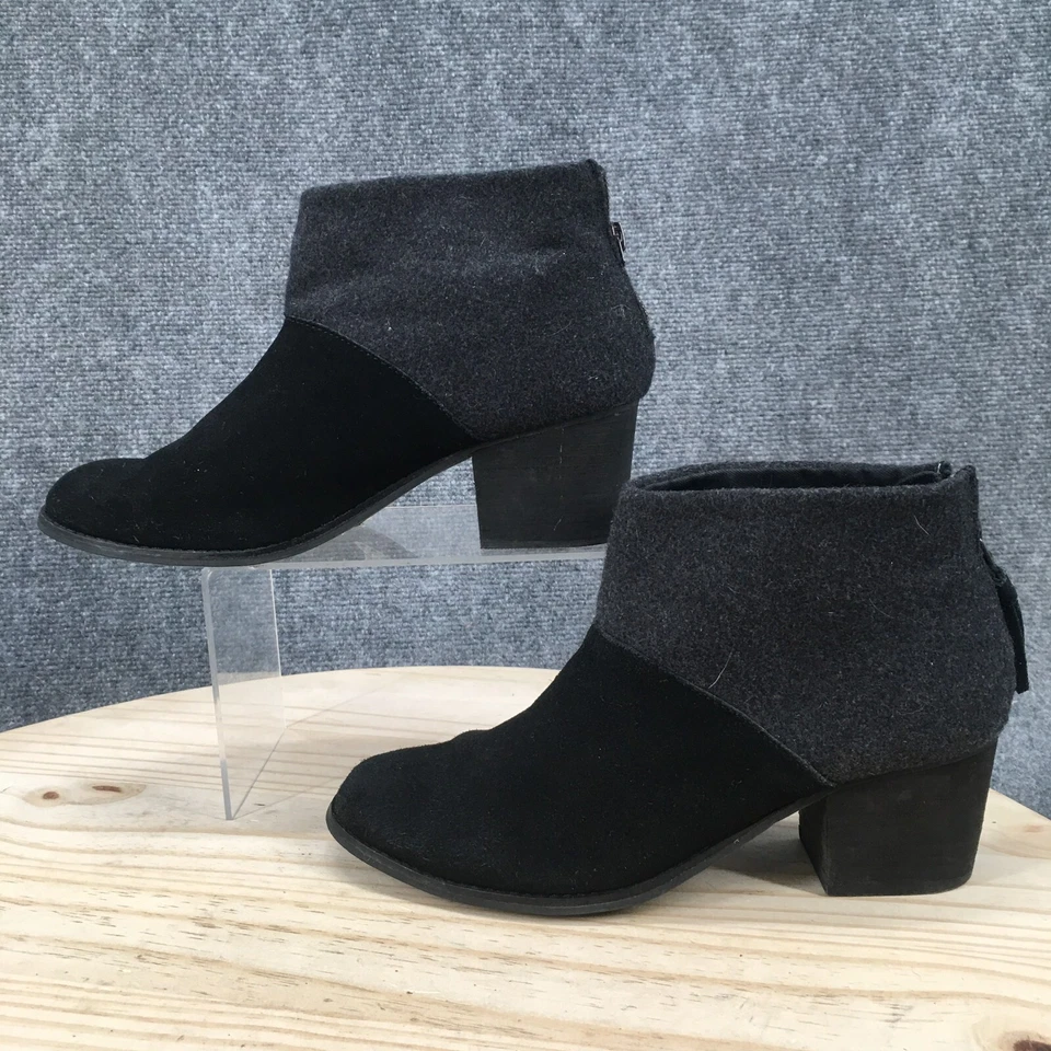 Toms Botas Mujer 8.5 Borla Leila Botines Cremallera Tacones Bloque Negro Gamuza Foto 2 de 4