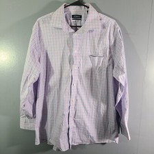 Chaps Comfort Stretch Regular Fit Pink/Blue Plaid on White Dress Shirt Sz L