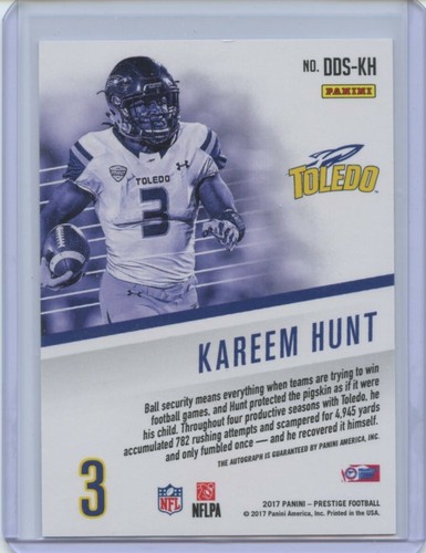 2017 Panini Prestige #DDS-KH Kareem Hunt Autograph Rookie Draft Day Signatures - Picture 2 of 2