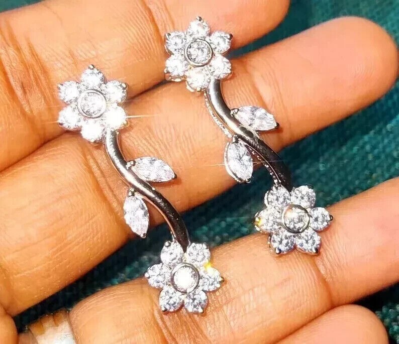 2 Ct Round Cut Simulated Diamond Stunning Drop Earrings In 14k White Gold Plated