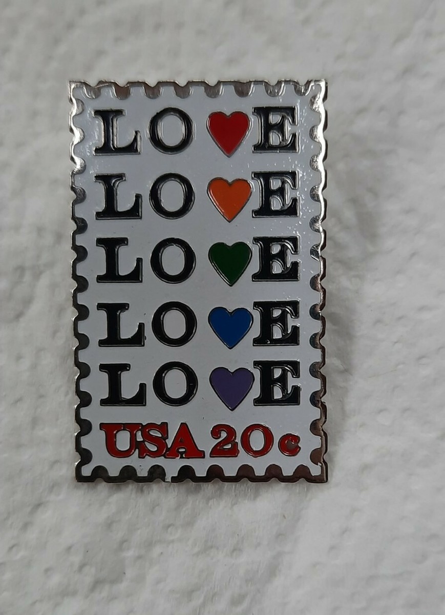 p♡ Vintage USPS Stamp Pin LOVE Hearts USA 20 Cents 1984, Stamps